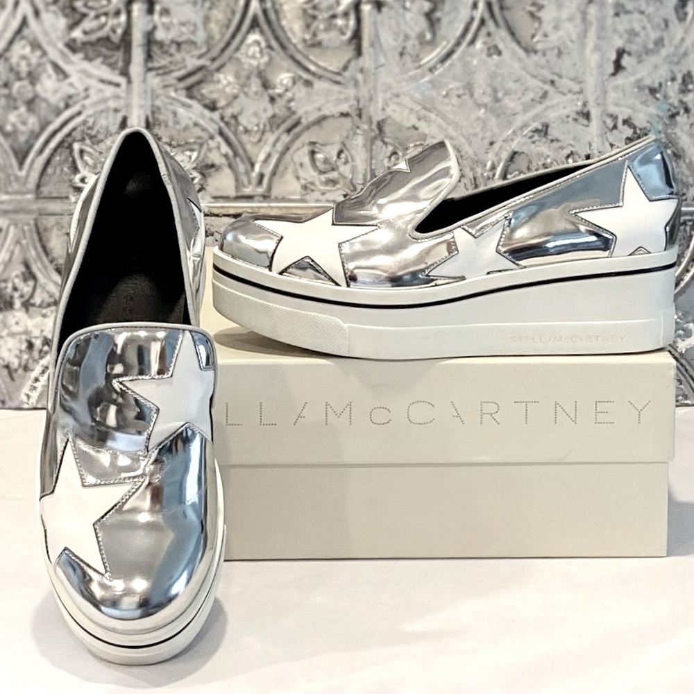 Stella McCartney Binx Metallic Star Platform Loafer Sneaker Indium/White Sz 5.5